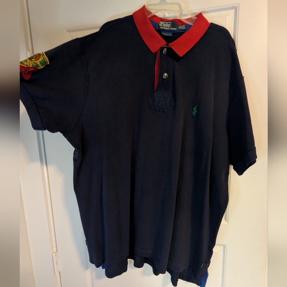VTG Polo Ralph Lauren 2XL Custom Fit Polo Blue Crest Patch Metal Button - Picture 5 of 12